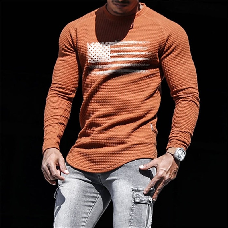 Veterans Day Men's Patriot Patriotic Veteran Graphic National Flag T shirt Waffle T Shirt Long Sleeve T shirt 3D Print Crew Neck Shirt Designer Retro Vintage Casual Sports Outdoor Holiday Going out2