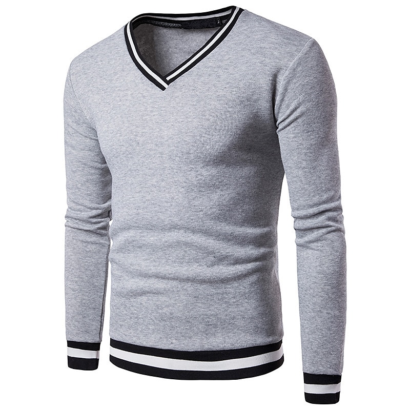 Men's Sweater Pullover Sweater Jumper Jumper Ribbed Knit Regular Slim Fit Knit Stripe V Neck Modern Contemporary Work Daily Wear Clothing Apparel Fall & Winter Black White M L XL4