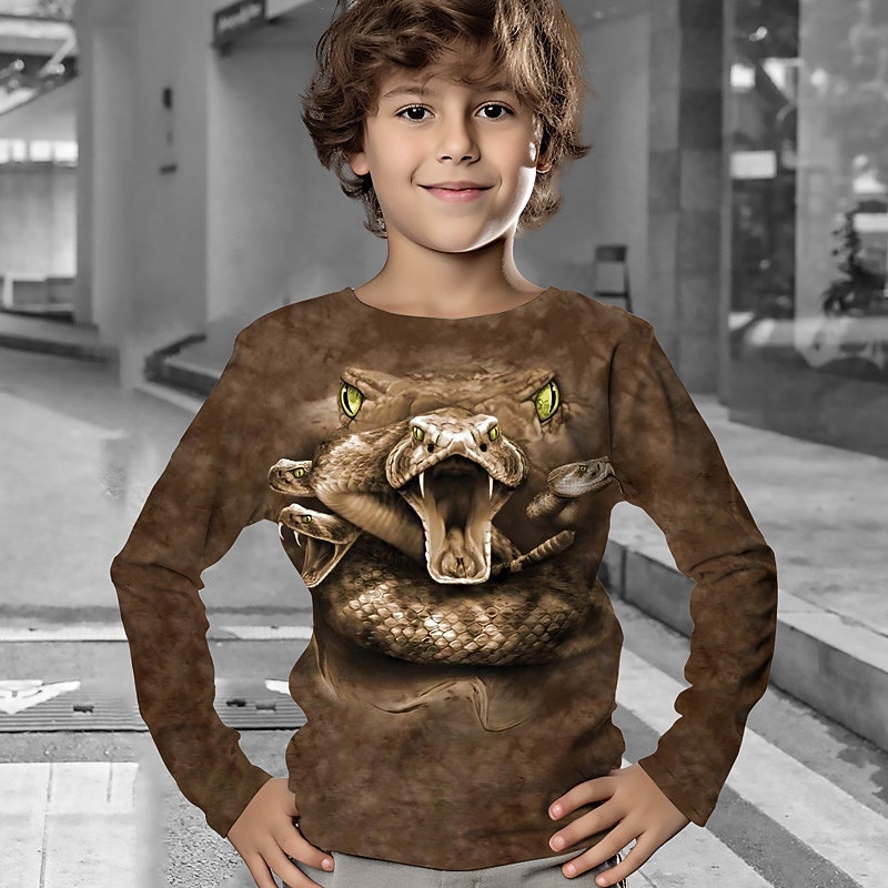 Boys 3D Animal Tee Long Sleeve 3D Print Fall Winter Sports Fashion Streetwear Kids 3-12 Years Outdoor Casual Daily Regular Fit3
