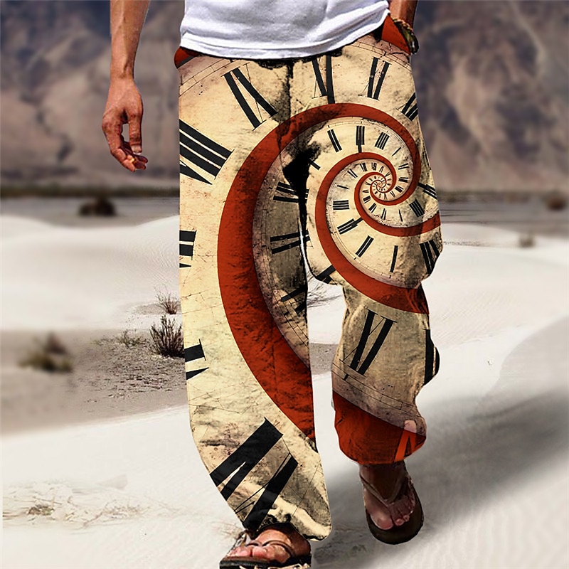 Machine Clock Casual Men's 3D Print Pants Trousers Outdoor Street Going out Polyester Black Red Khaki S M L Mid Waist Elasticity Pants2