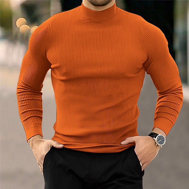 Men's Turtleneck Sweater Sweater Pullover Jumper Ribbed Knit Cropped Knitted Plain Turtleneck Fashion Keep Warm Daily Wear Vacation Clothing Apparel Fall & Winter Black Brown S M L3