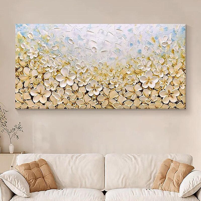 Hand Painted Gold Blooming Flower Oil Painting On Canvas Handmade Floral Acrylic Painting Custom texture tree Painting Wall Art Abstract art Home Decoration Decor Rolled Canvas4