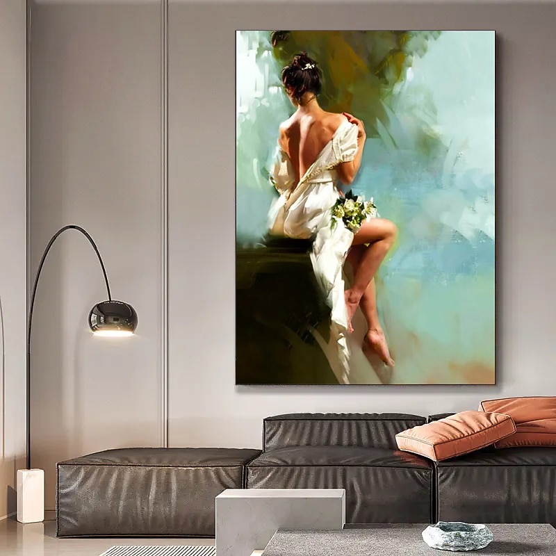 Artistic woman portrait canvas Handpainted woman facing back wall decor  woman canvas Handmade woman canvas painting Modern Rolled Canvas (No Frame)2