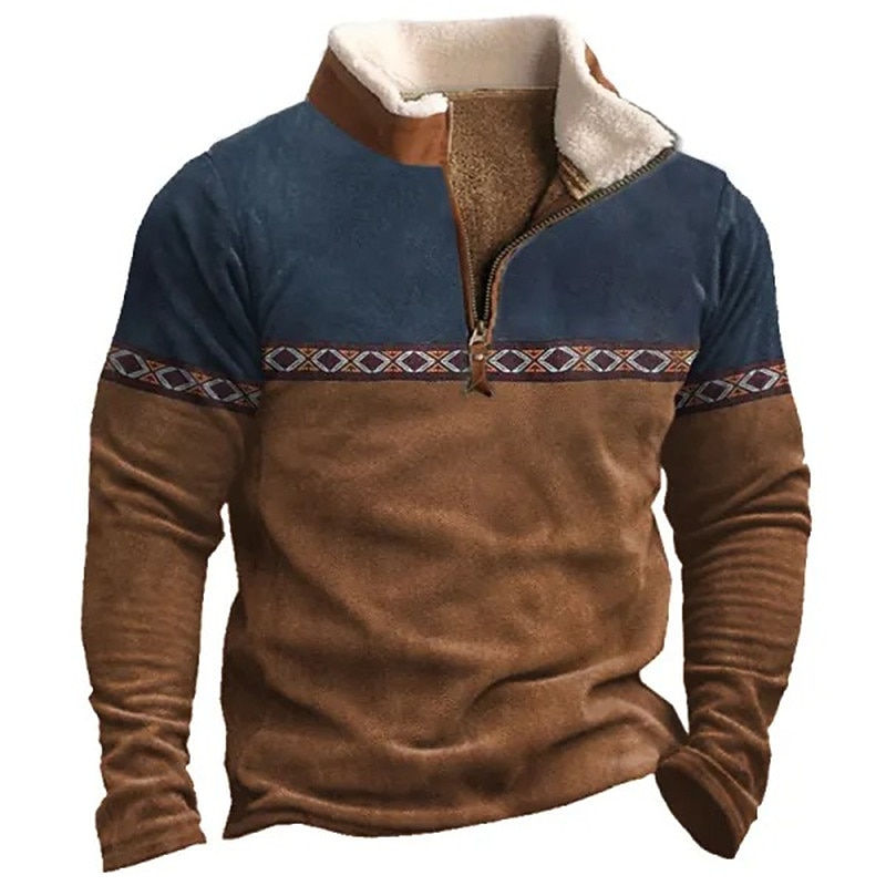 Men's Graphic Tribal Sweatshirts Sweatshirt Zip Sweatshirt Long Sleeve Sweatshirt Quarter Zip Daily Basic Ethnic 3D Print Vacation Holiday Going out Print Fleece Fall & Winter