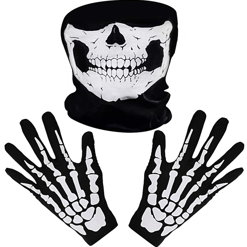 Skeleton Gloves and Skull Face Mask Ghost Bones for Adult Halloween Party Easy Halloween Costumes