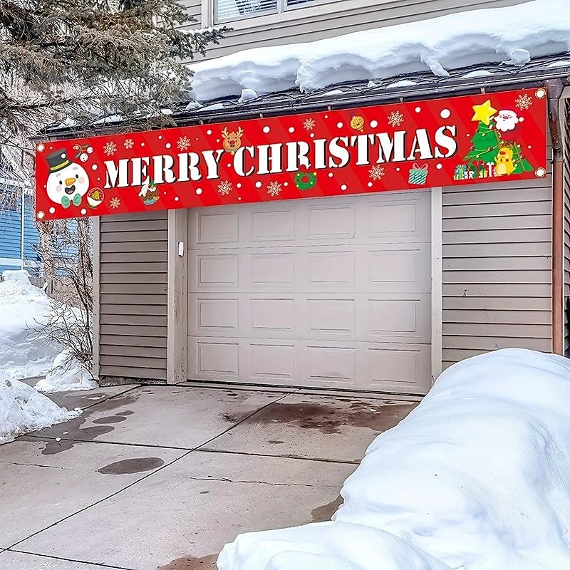Large Merry Christmas Banner Xmas Decoration Snowman Christmas Tree Hanging Huge Sign Holiday Party Supplies Home Decor For Outdoor, Indoor, Yard, Garden, Porch, Lawn2