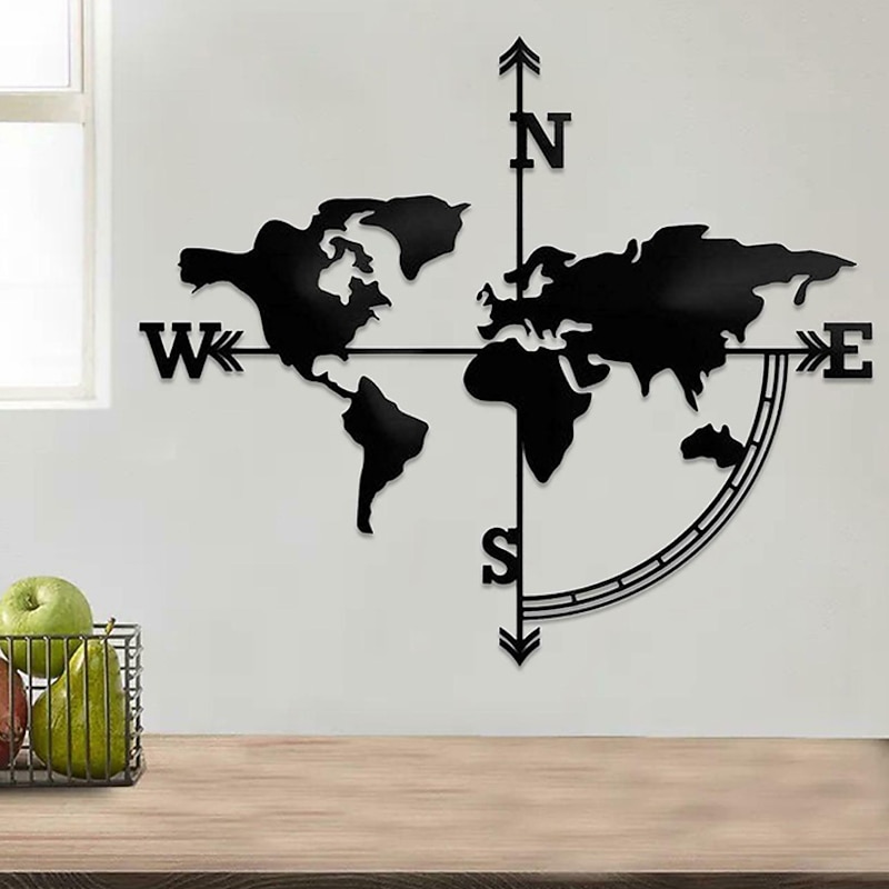 1pc World Map Metal Wall Art Outdoor Decor Rust Proof Wall Sculpture Ideal For Garden, Home, Farmhouse, Patio And Bedroom