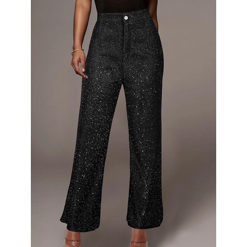 Women's Wide Leg Pants Trousers Fashion Streetwear Sparkle Full Length High Waist Solid Color Sequins Comfort Breathability Soft Micro-elastic Vacation Party Street Black Golden Pink Blue Fall Winter3