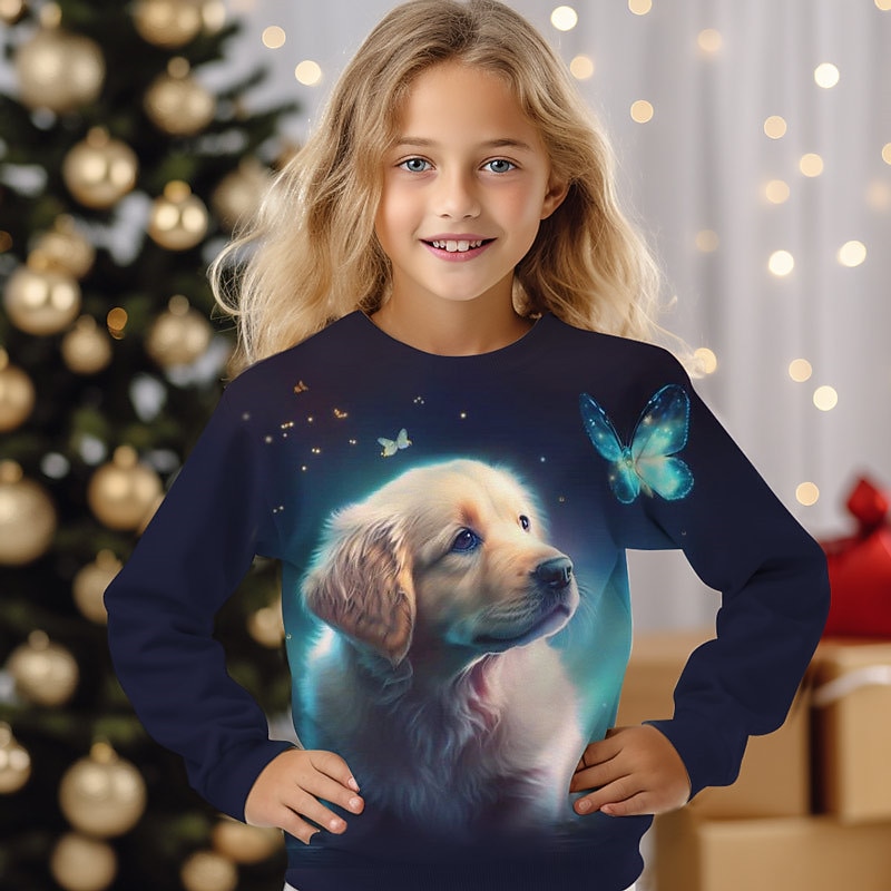 Girls' 3D Dog Sweatshirt Pullover Long Sleeve 3D Print Fall Winter Fashion Streetwear Adorable Polyester Kids 3-12 Years Crew Neck Outdoor Casual Daily Regular Fit2
