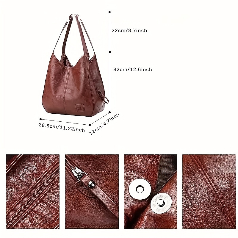 Women's Large Brown Faux Leather Tote Bag | Casual Shoulder Handbag with Spacious Interior for Everyday Use – Fashionable and Durable Design3