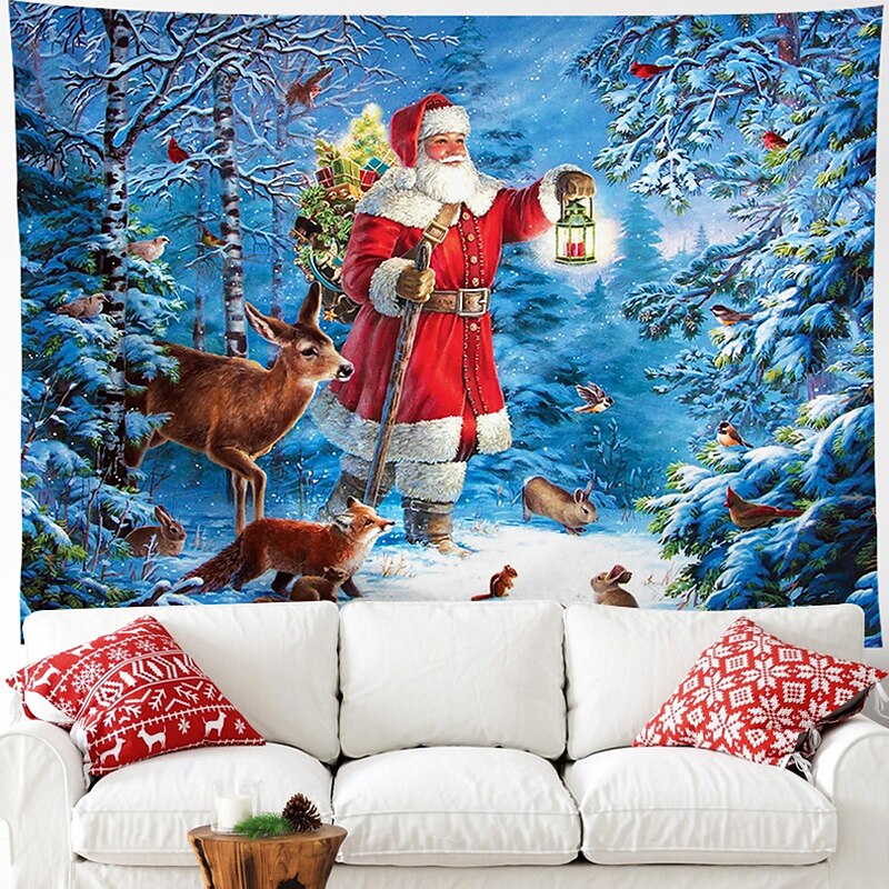 Christmas Decorations Hanging Tapestry Santa Claus Snow Tree Wall Art Xmas Large Tapestry Mural Decor Photograph Backdrop Blanket Curtain Home Bedroom Living Room Decoration2