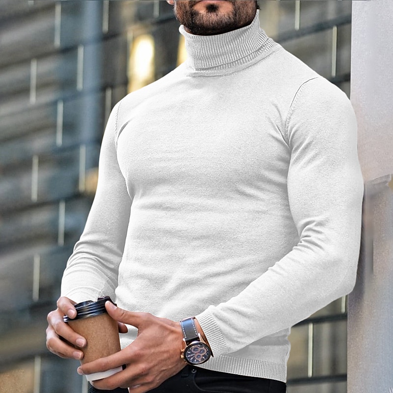 Men's Turtleneck Sweater Pullover Sweater Jumper Ribbed Knit Regular Knit Plain Turtleneck Modern Contemporary Slim Fit Work Daily Wear Clothing Apparel Fall & Winter Wine Black M L XL2