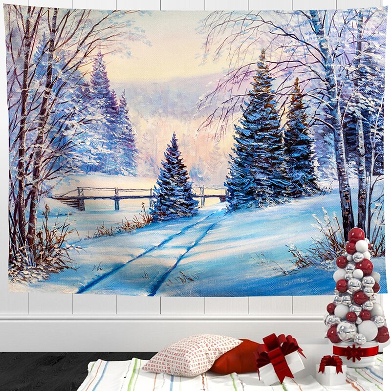 Christmas Decorations Hanging Tapestry Santa Claus Snow Tree Wall Art Xmas Large Tapestry Mural Decor Photograph Backdrop Blanket Curtain Home Bedroom Living Room Decoration4