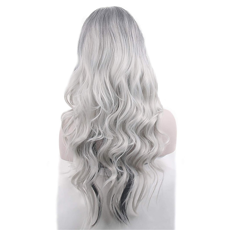 Silver Grey Costume Wigs for Women Halloween Curly Long Wavy Fashion Cosplay Ombre Black Mix Gray Hair Wigs4