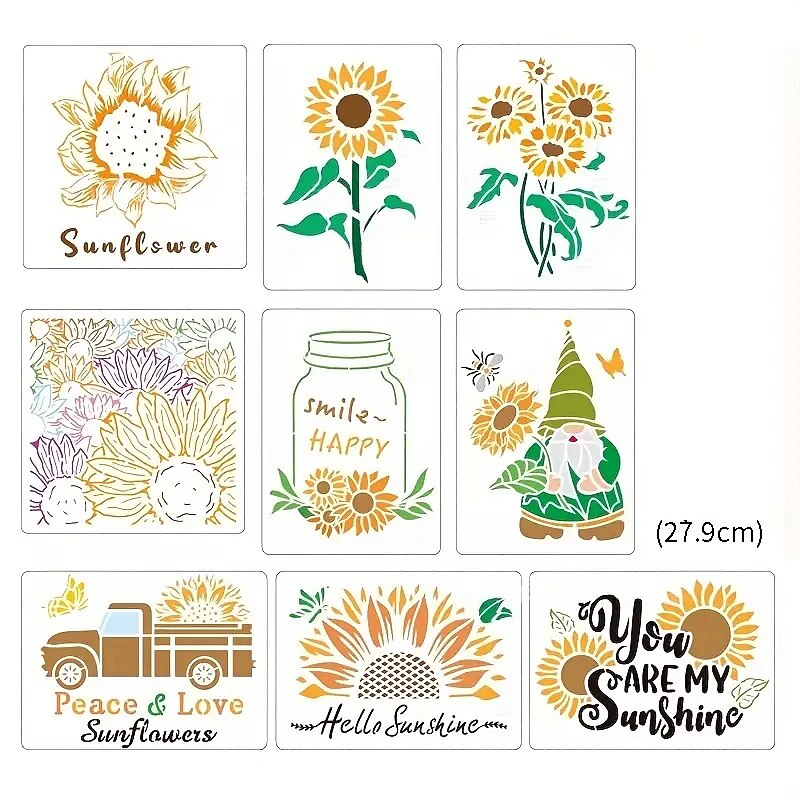 9pcs Sunflowers Painting Stencils Reusable Stencils Wall Stencils DIY Craft Stencils (Flower Theme)2