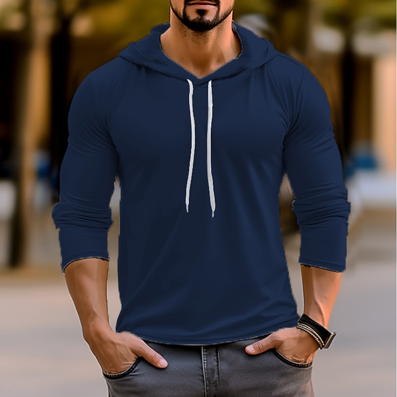 Men's T Shirt Tee Top Long Sleeve Shirt Long Sleeve Hooded Spring &  Fall Plain Fashion Designer Basic Vacation Street Going out White Navy Blue Khaki Top Tee for Men3