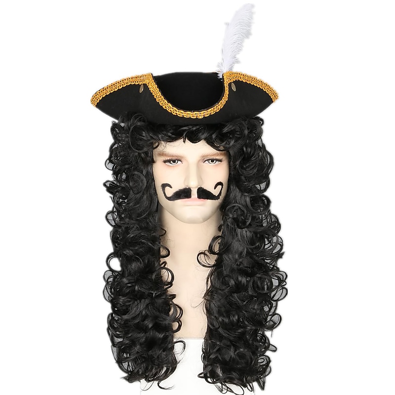 Pirate Captain Wig for Adult or Kids Themed Party Cosplay Black Curly Wig Halloween Wigs