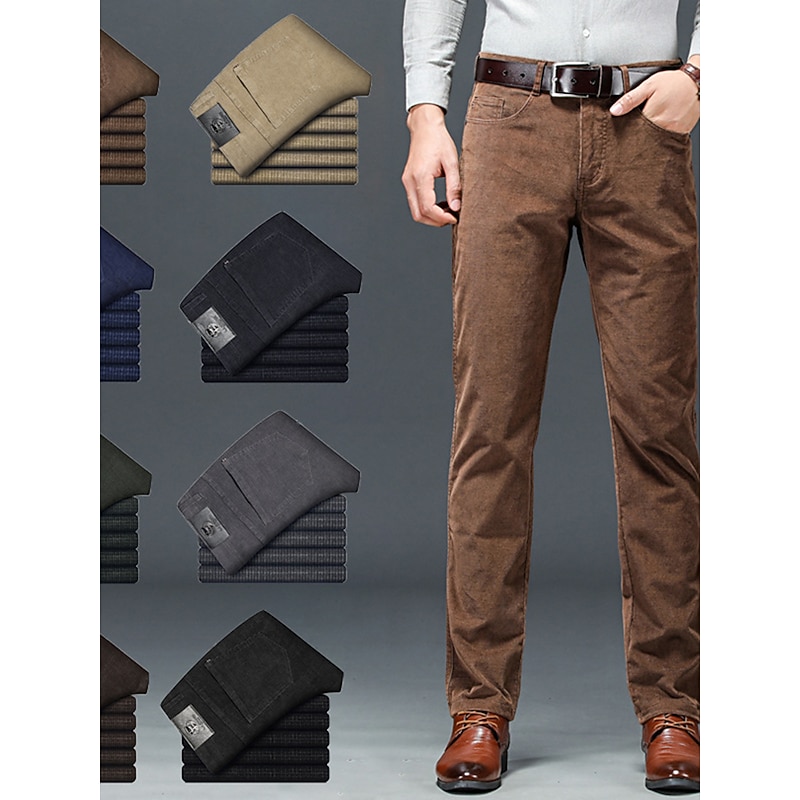 Men's Dress Pants Corduroy Pants Trousers Suit Pants Pocket Plain Comfort Breathable Outdoor Daily Going out Fashion Casual Black Army Green