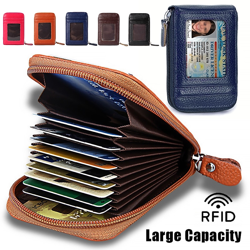 Men's Women's Wallet Credit Card Holder Wallet PU Leather Outdoor Shopping Daily Zipper Large Capacity Lightweight Durable Solid Color Black Red Navy Blue