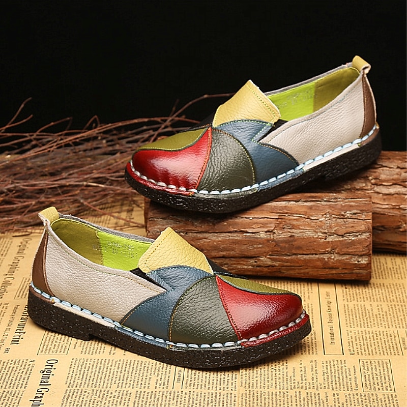 Women's Patchwork Colorful Faux Leather Loafers | Casual Slip-On Shoes with Hand-Stitched Design for Daily Wear and Comfort2