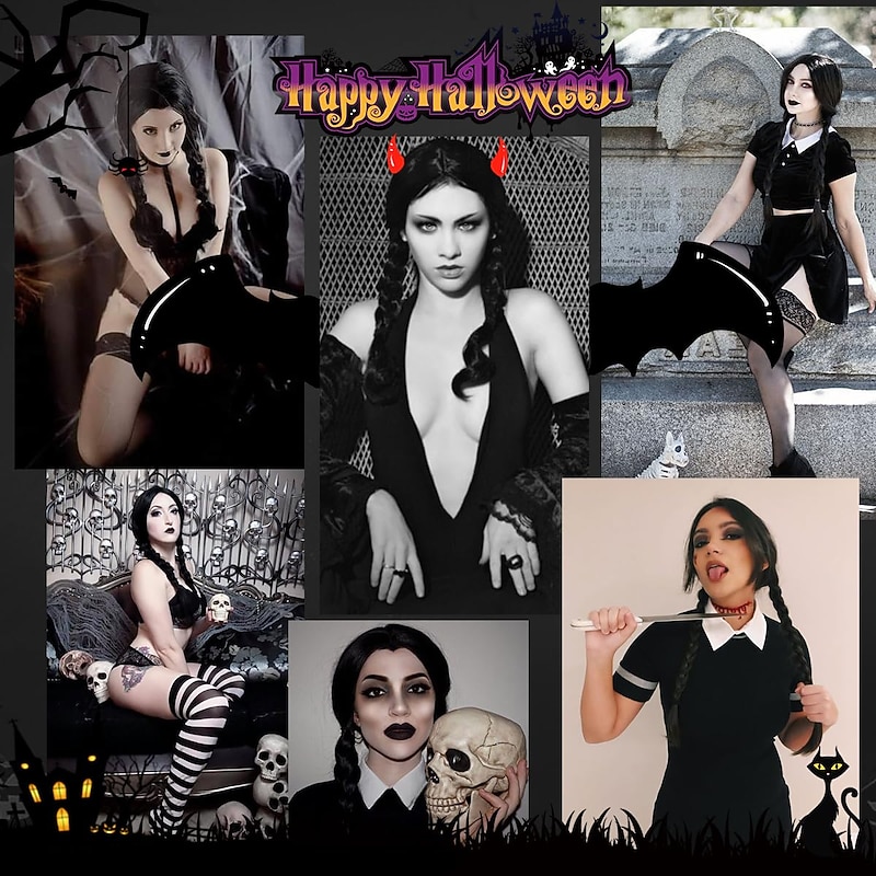 Long Black Braided Wig Cute Natural Soft Hair with Wig Cap Braids Synthetic Wigs for Party Cosplay Party Wigs Halloween Wigs2