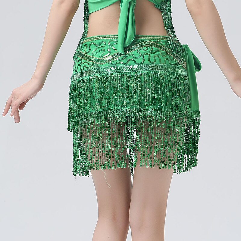 Belly Dance Latin Dance Belt Tassel Pure Color Splicing Women's Performance Training Sleeveless High Polyester4