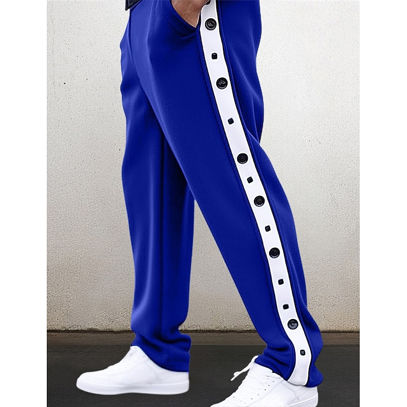 Men's Sweatpants Tear Away Pants Trousers Straight Leg Sweatpants Pocket Tear Away Side Button Plain Comfort Breathable Outdoor Daily Going out Fashion Casual Black Royal Blue