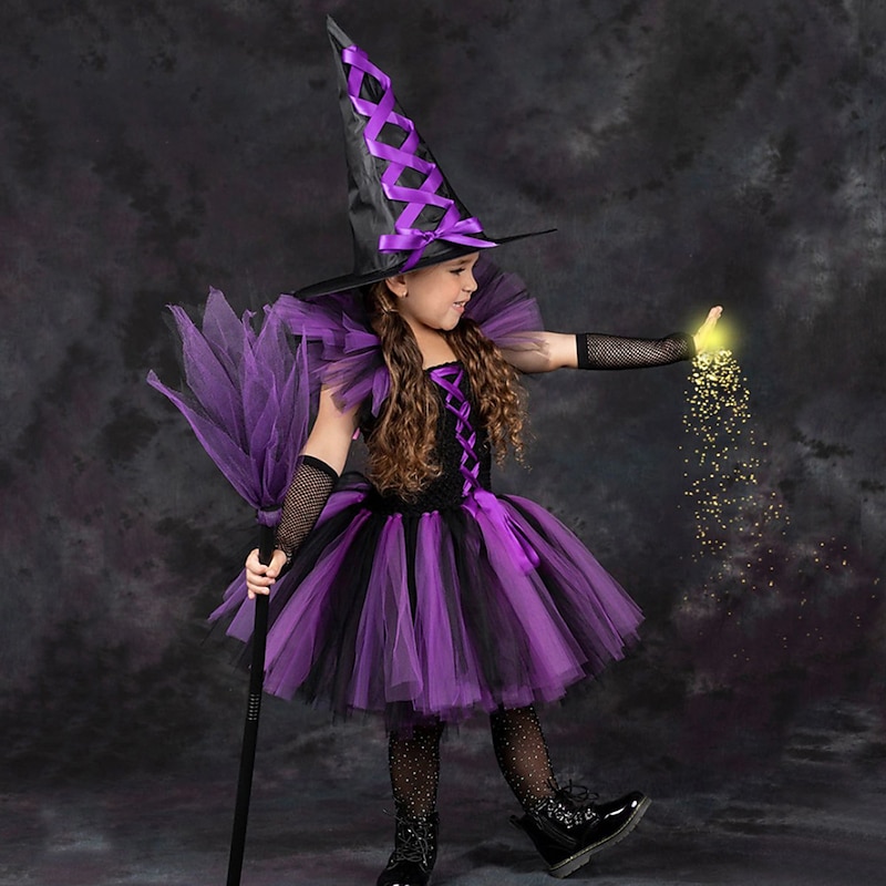 Witch Halloween Dress Cosplay Costume Tutu Walpurgis Night Cosplay Kid's Girls' Carnival Masquerade Mardi Gras Performance Party Halloween Easy Halloween Costumes Dress Up2