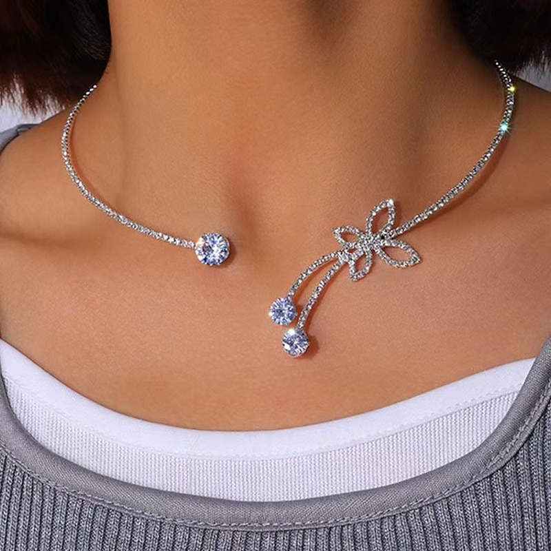 Choker Necklace Rhinestones Women's Fashion Simple Elegant Classic Butterfly Circle Necklace For Wedding Anniversary Wedding Guest dress to impress