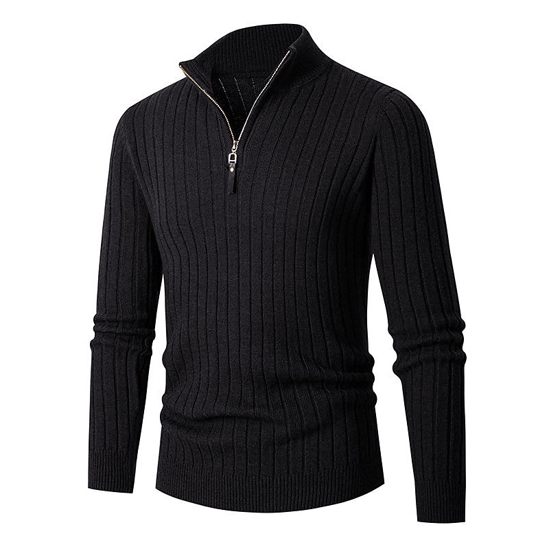 Men's Pullover Sweater Jumper Quarter Zip Pullover Sweater Jumper Ribbed Knit Regular Knit Plain Quarter Zip Modern Contemporary Work Daily Wear Clothing Apparel Fall & Winter Black White M L XL4