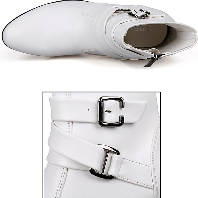 Men's White Buckle Ankle Boots - Sleek and Stylish Faux Leather Shoes for Formal Events, Parties, and Cosplay2