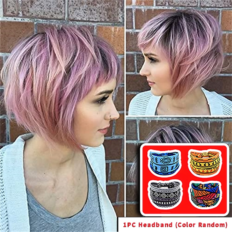 Blonde Short Bob Wig With Bangs for Women 14 Inch Short Straight Synthetic Hair Wigs 613 Blonde Bob Wig with Bangs for Party Daily Use With Headband
