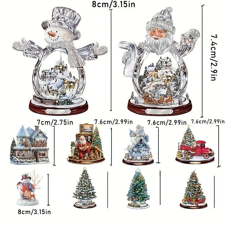 Christmas Snowman Ornament,Acrylic 2D Flat Printed Xmas Tree Optional Acrylic Ornament and Car Rear View Mirror Accessories2