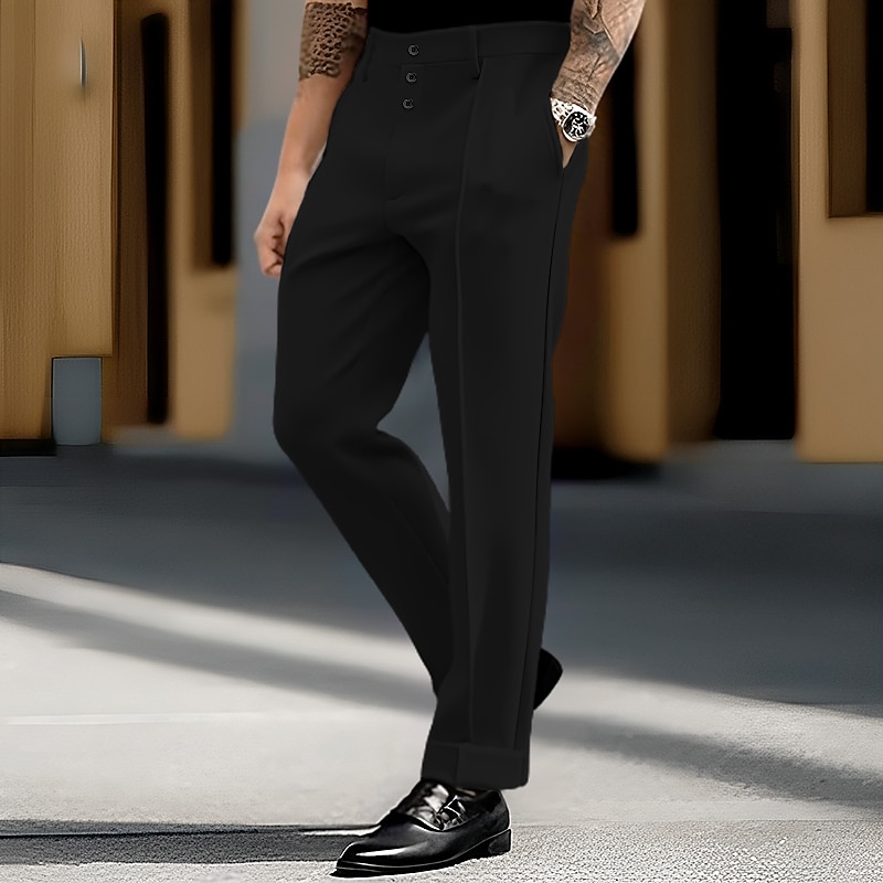 Men's Trousers Dress Pants Slacks Pocket Plain Comfort Soft Wedding Outdoor Daily Fashion Casual Black White4