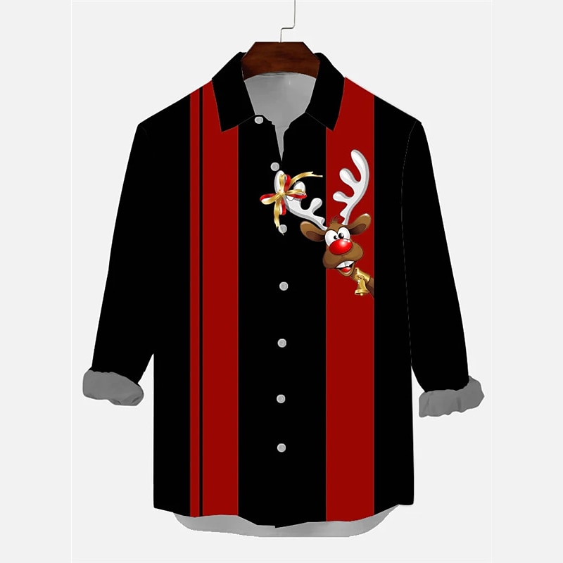 Christmas Men's Santa Claus Printed Shirts Shirts Santa Claus Elk Casual Outdoor Street Fall & Winter Turndown Long Sleeve Black Red Burgundy S M L4