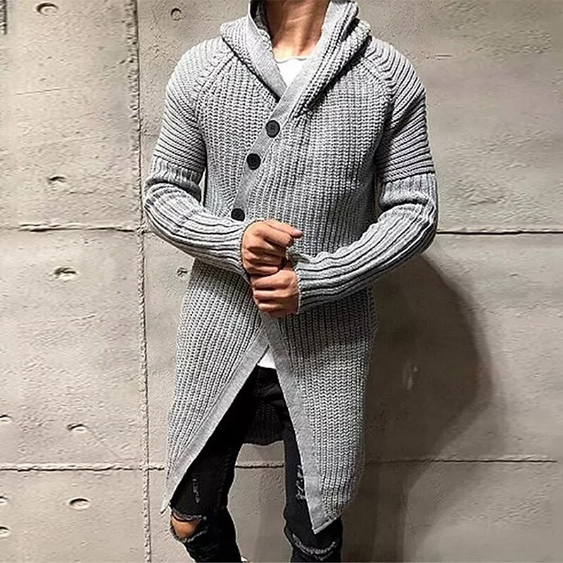 Men's Cardigan Sweater Ribbed Knit Tunic Knitted Plain Hoodie Warm Ups Modern Contemporary Daily Wear Going out Clothing Apparel Winter Black Light Grey M L XL3