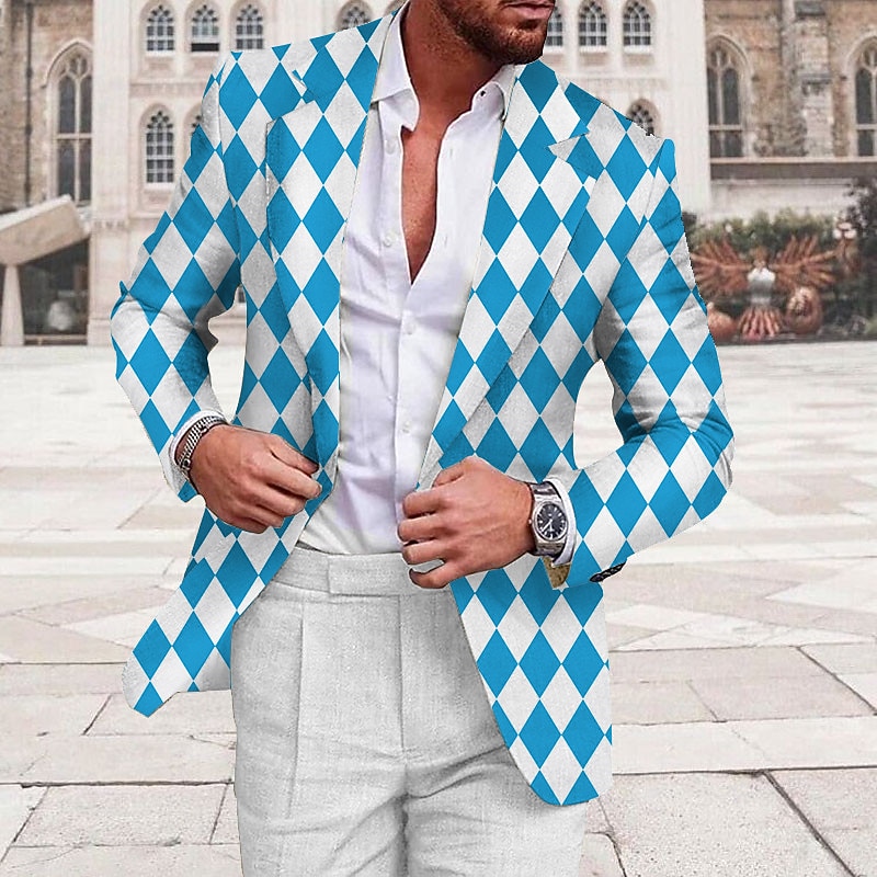 Men's Argyle Long Sleeve Turndown Business Work Wear to work Going out Buttons Print