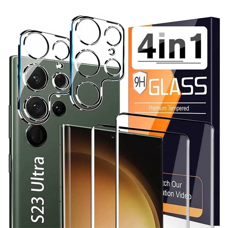 [2+2Pack] Screen Protector + Camera Lens Protector For Samsung Galaxy S25 Ultra S25 Ultra Plus S24 Ultra Plus S23 S22 S21 S20 Ultra Plus FE S10 Tempered Glass 9H Hardness Anti-Fingerprint High