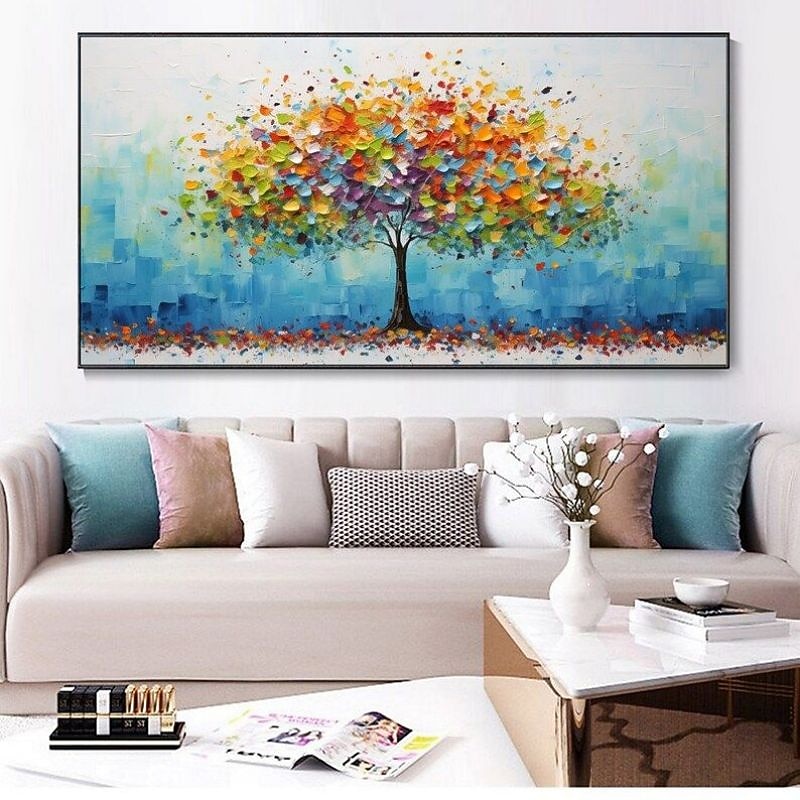 Handmade Oil Painting Canvas Wall Art Decoration Modern Living Room Sofa Background Wall Money Tree for Home Decor Rolled Frameless Unstretched Painting