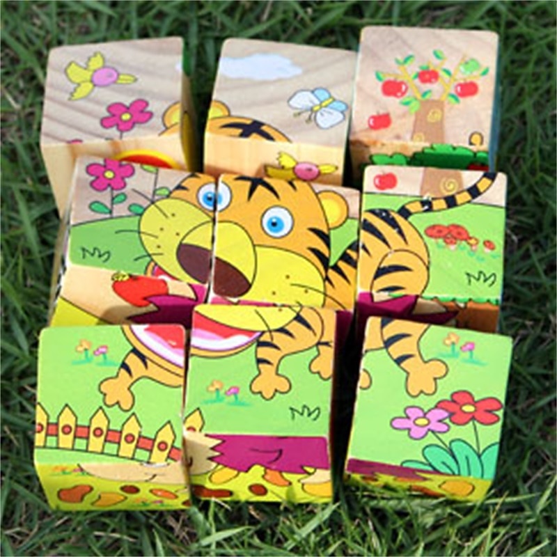 Wooden 3D Puzzle Puzzle For Children's Birthday Gifts Kindergarten Puzzle Toys Wooden 3d Building Block Six Sided Painting4
