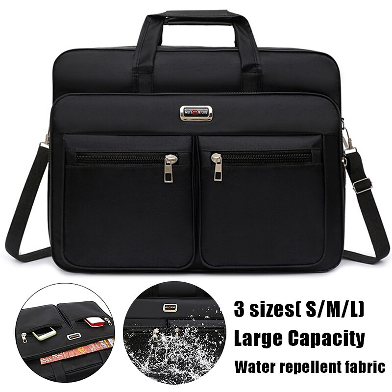 Men's Business Laptop Bag with Shoulder Strap, Water-Resistant Work Briefcase with Multiple Zipper Pockets for Office and Travel