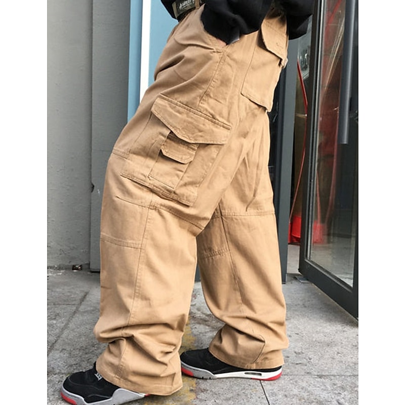 Men's Cargo Pants Cargo Trousers Combat Trousers Pocket Plain Comfort Breathable Outdoor Daily Going out Casual Big and Tall Black Green