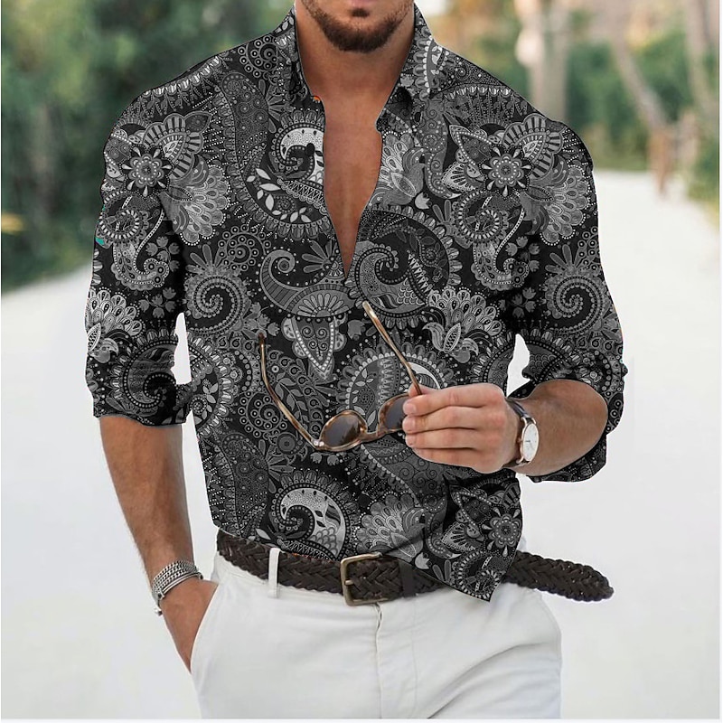 Men's Floral Shirt Button Up Shirt Long Sleeve Fashion Designer Casual Daily Holiday Going out Spring & Summer Turndown 3D Print Button-Down White Yellow Light Purple Purple3