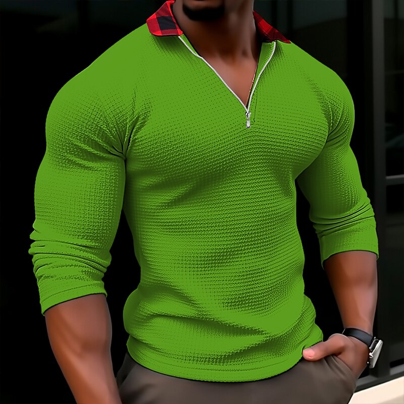 Men's Waffle Tee T Shirt Waffle Henley Shirt Tee Top Long Sleeve V Neck Lapel Spring &  Fall Plain Fashion Designer Basic Print Vacation Street Going out Black White Red Top Tee for Men4