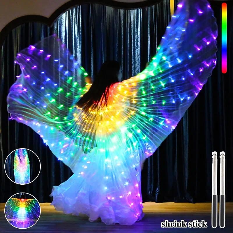 LED Butterfly Glowing Wing Dance Colorful Lighting Glow In the Dark Cloak Performance Costumes with Telescopic Festival Party Carnival Decor Prop