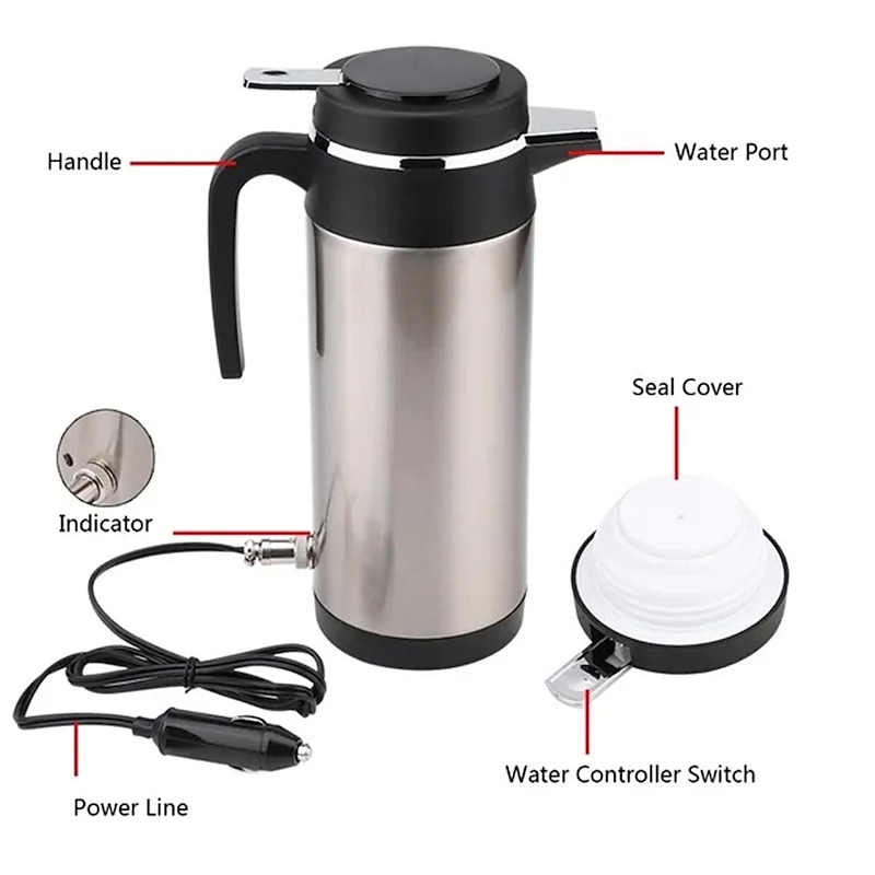1200ML 12V/24V Car Cigarette Lighter Heating Kettle Mug Auto Electric Travel Thermoses4
