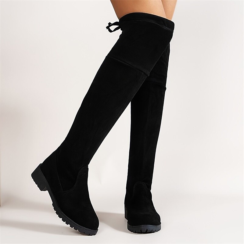 Women's Black Over-the-Knee Suede Boots with Chunky Heel - Stylish Thigh-High Boots for Winter and Casual Wear2