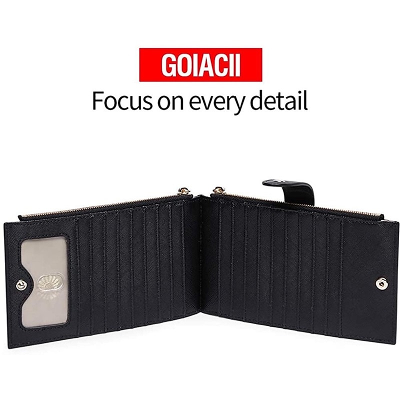 RFID Blocking Bifold Purse Credit Card Holder PU Leather Billfold Card Holder Wallet Double Zipper Hasp Card Purse4