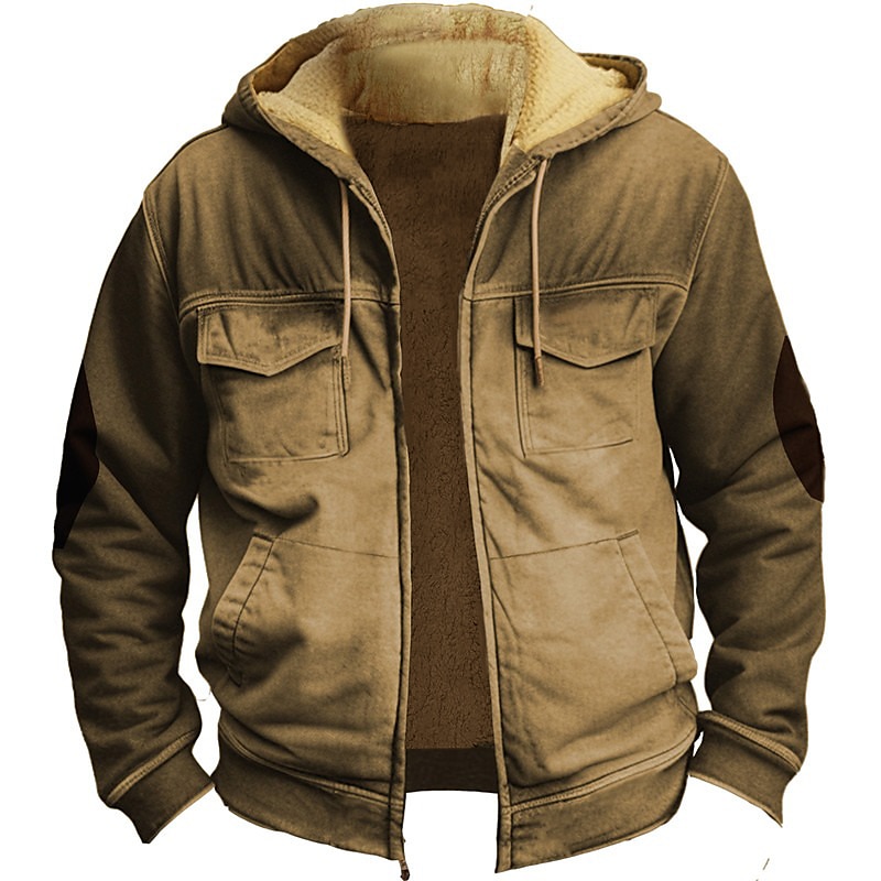 Men's Full Zip Hoodie Hoodie Jacket Zip Up Hoodie Light Khaki. Blue Dark Green Khaki Hooded Plain Zip Up Sports & Outdoor Daily Holiday Polyester Streetwear Cool Casual Fall & Winter Clothing Apparel4