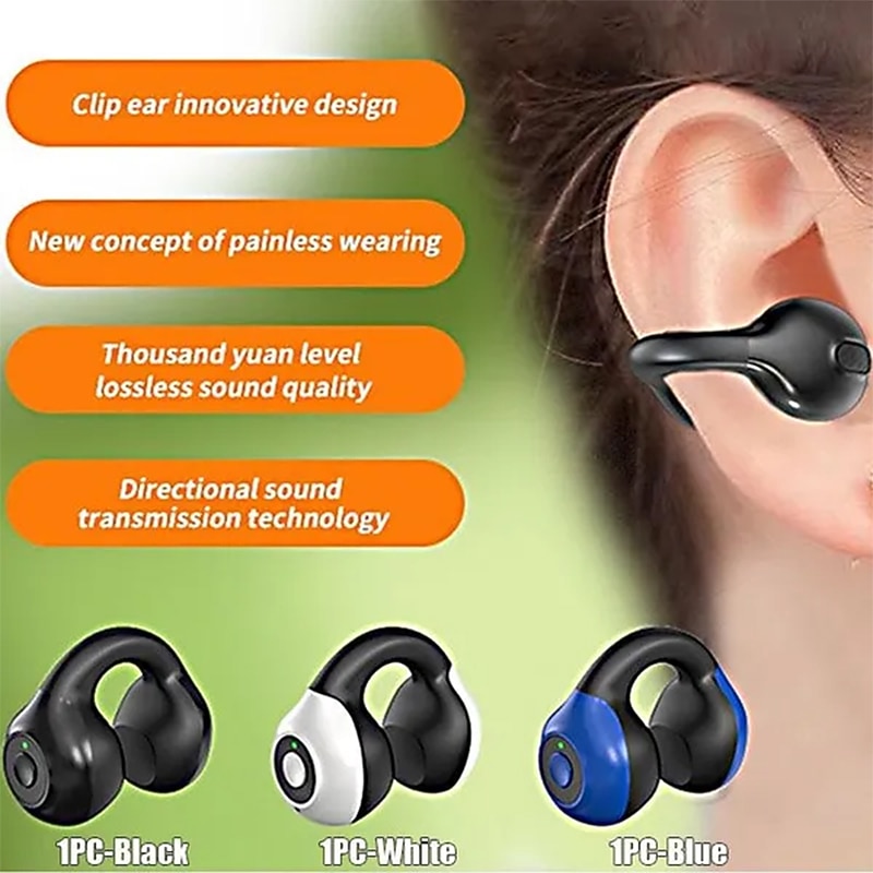 1PC Painless Wear Ear-clip Single Ear Earphone Wireless Bluetooth5.3 Earbuds with Microphone2